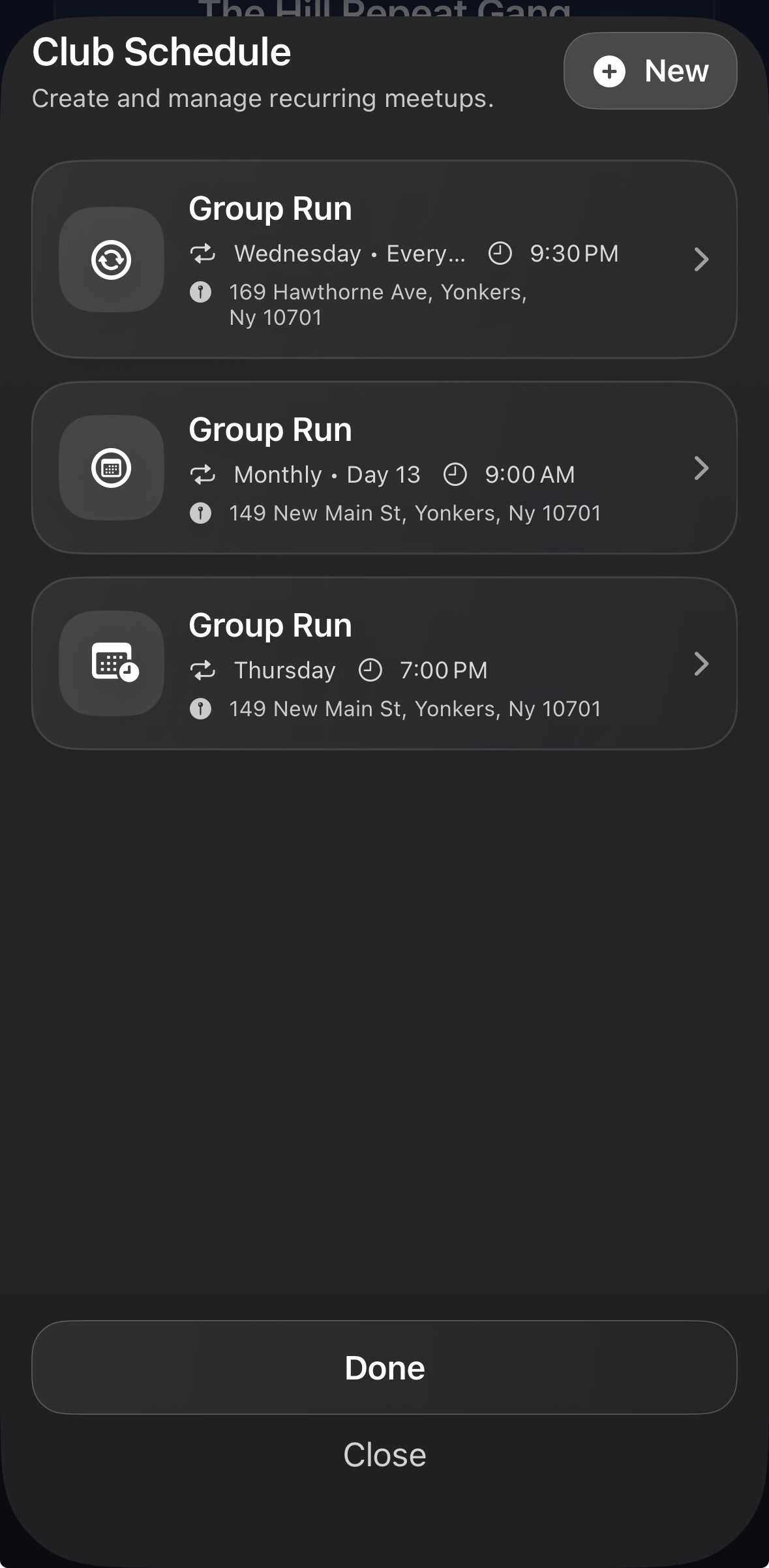 Run club events and schedules